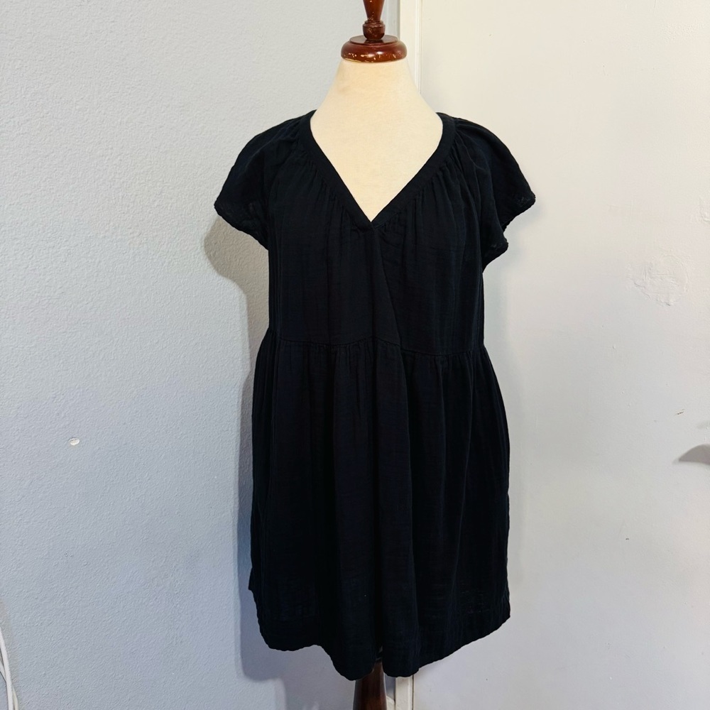 Old Navy Women Black Gathered Loungewear V-Neck Dress‎ Size L 100% Cotton